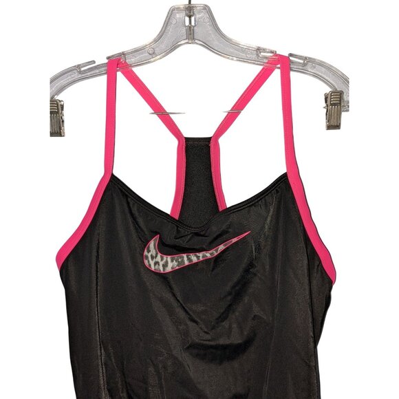 Nike Womens XL Black & Pink Tank Top With Leopard Print Logo - Picture 1 of 7